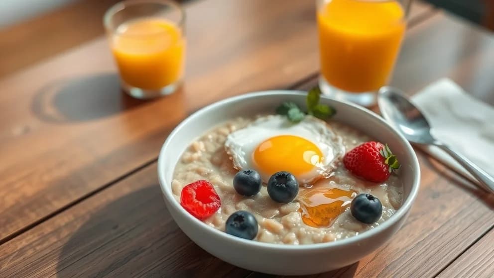 Havregrynsgröt med ägg för frukost